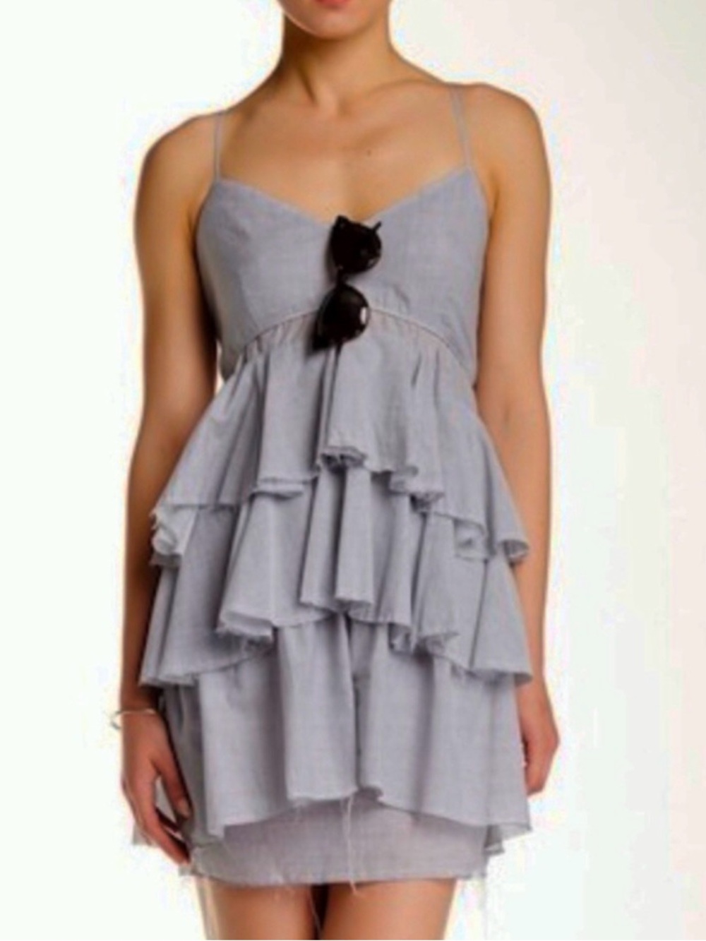 BCBGeneration Light Gray Tiered Spaghetti-Strap Mini Dress